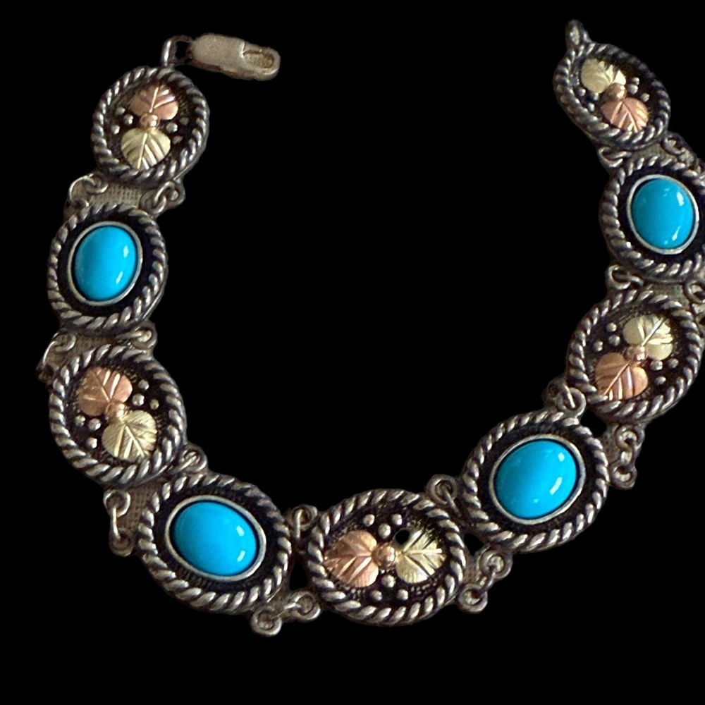 10K Gold & Sterling Turquoise Bracelet
